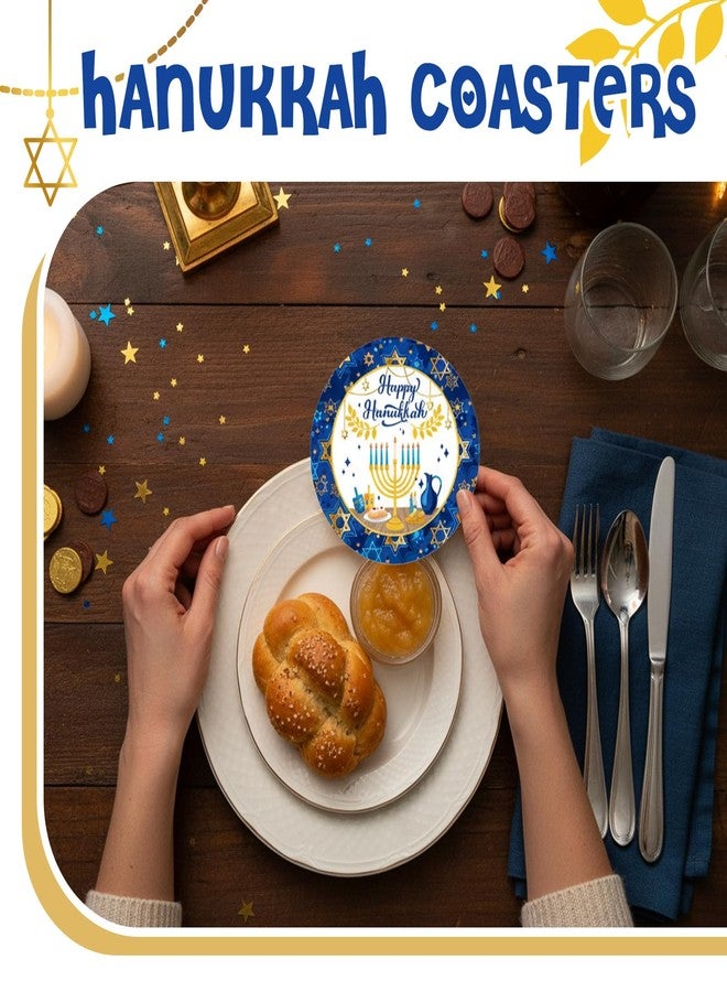 Affrolling 24 Sets Hanukkah Drinks Coasters for Table Protection with The Hanukkah Absorbent Drinks Coasters for Home Decoration and Judaism Gifts Dining Cafe Table Decoration, 4 Inches - Image 5
